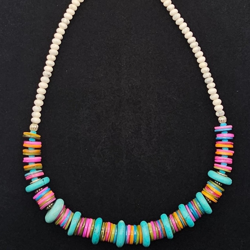 Colorful Shell Necklace Dyed Howlite Vibrant Summer Coastal Festival Beachy